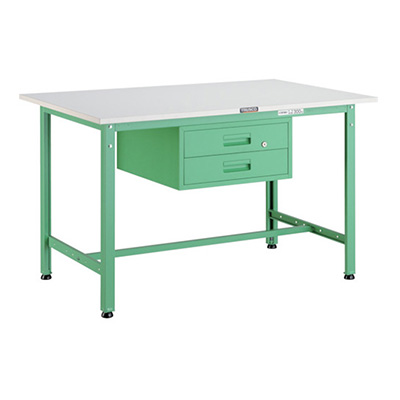 トラスコ TRUSCO 軽量作業台 2段引出し付 ヤンググリーン 900×600×740mm AE-0960F2 YG 466-6763 (商品コード：160956)