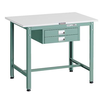 トラスコ TRUSCO 軽量作業台 薄型2段引出し付 グリーン 900×600×740mm AE-0960UDC2 183-3848 (商品コード：160960)
