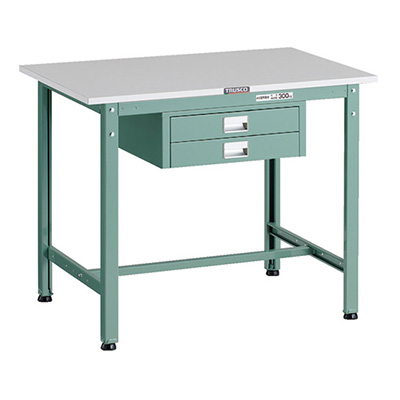 トラスコ TRUSCO 軽量作業台 薄型2段引出し付 グリーン 900×600×740mm RAE-0960UDC2 183-3860 (商品コード：160962)