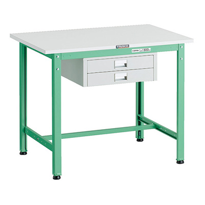 トラスコ TRUSCO 軽量作業台 薄型2段引出し付 ヤンググリーン 900×600×740mm AE-0960UDC2 YG 183-3851 (商品コード：160978)