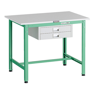 トラスコ TRUSCO 軽量作業台 薄型2段引出し付 ヤンググリーン 900×600×740mm RAE-0960UDC2 YG 183-3863 (商品コード：160980)