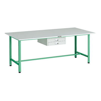 トラスコ TRUSCO 軽量作業台 薄型2段引出し付 ヤンググリーン 1800×900×740mm RAE-1809UDC2 YG 183-3871 (商品コード：160981)