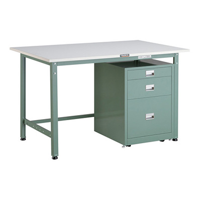 トラスコ TRUSCO 軽量作業台 3段キャビネット付 グリーン 1200×750×740mm AE-1200UDC111 466-6895 (商品コード：161072)