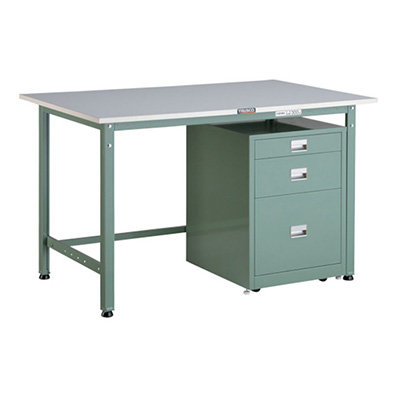 トラスコ TRUSCO 軽量作業台 3段キャビネット付 グリーン 1200×750×740mm RAE-1200UDC111 467-1830 (商品コード：161074)