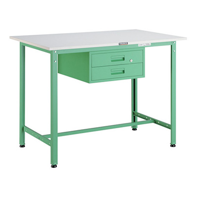 トラスコ TRUSCO 軽量立ち作業台 2段引出し付 ヤンググリーン 900×600×900mm HAE-0960F2 YG 466-9215 (商品コード：161342)