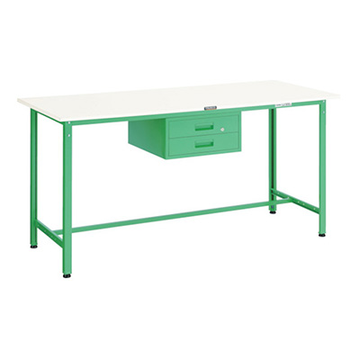 トラスコ TRUSCO 軽量立ち作業台 2段引出し付 ヤンググリーン 1800×900×900mm HRAE-1809F2 YG 467-0493 (商品コード：161347)