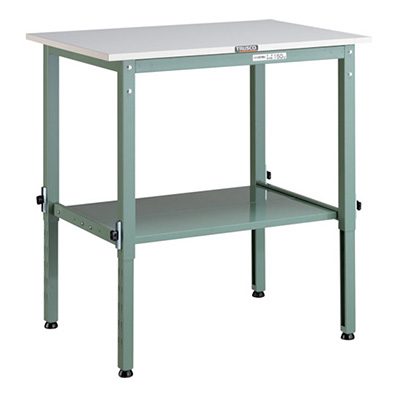 トラスコ TRUSCO 高さ調節式作業台 下棚2枚付 グリーン 900×600×650～950mm AEM-0960LT2 466-7409 (商品コード：161480)