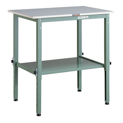 トラスコ TRUSCO 高さ調節式作業台 下棚2枚付 グリーン 900×600×650～950mm RAEM-0960LT2 467-2275 (商品コード：161482)