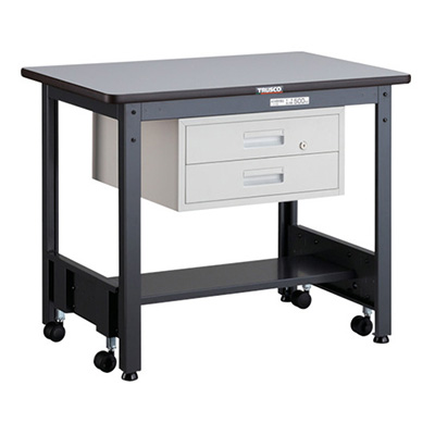 トラスコ TRUSCO キャスターフリー作業台 2段引出し付 ダークグレー 900×600×740mm CFWP-0960F2 277-9668 (商品コード：161570)