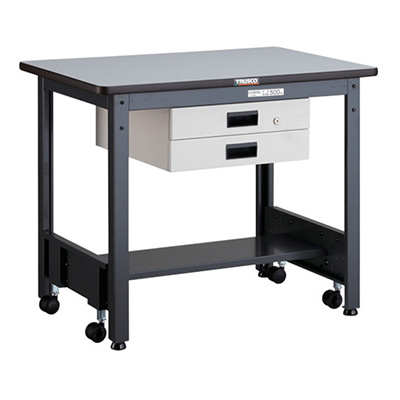トラスコ TRUSCO キャスターフリー作業台 薄型2段引出し付 ダークグレー 900×600×740mm CFWR-0960UDK2 466-8014 (商品コード：161578)