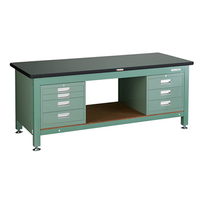 トラスコ TRUSCO 重量作業台 三方幕板・4段キャビネット付 グリーン 1800×750×740mm RTWZ-1800D3D4 467-2780 (商品コード：161752)