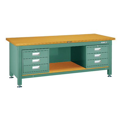 トラスコ TRUSCO 重量作業台 三方幕板・3段キャビネット付 グリーン 1800×750×740mm TWZ-1800D3D3 454-7144 (商品コード：161768)
