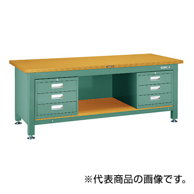 トラスコ TRUSCO 重量作業台 三方幕板・3段キャビネット付 グリーン 1800×900×740mm TWZ-1809D3D3 454-7179 (商品コード：161769)