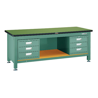 トラスコ TRUSCO 重量作業台 三方幕板・3段キャビネット付 グリーン 1800×750×740mm RTWZ-1800D3D3 454-6067 (商品コード：161770)