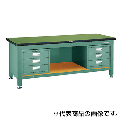 トラスコ TRUSCO 重量作業台 三方幕板・3段キャビネット付 グリーン 1800×900×740mm RTWZ-1809D3D3 454-6091 (商品コード：161771)