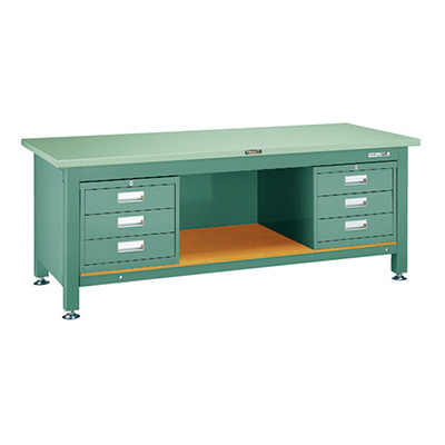 トラスコ TRUSCO 重量作業台 三方幕板・3段キャビネット付 グリーン 1800×750×740mm STWZ-1800D3D3 454-7101 (商品コード：161772)