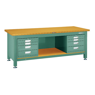 トラスコ TRUSCO 重量作業台 三方幕板・4段キャビネット付 グリーン 1800×750×740mm TWZ-1800D4D4 454-7161 (商品コード：161773)