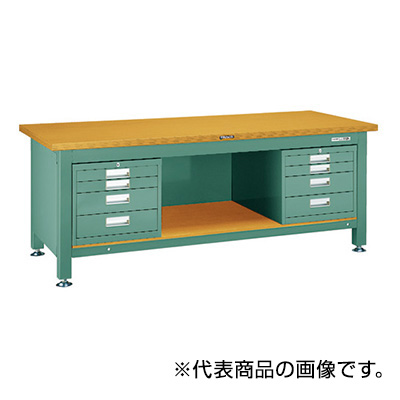 トラスコ TRUSCO 重量作業台 三方幕板・4段キャビネット付 グリーン 1800×900×740mm TWZ-1809D4D4 454-7195 (商品コード：161774)