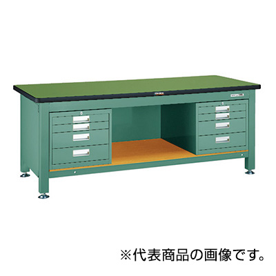 トラスコ TRUSCO 重量作業台 三方幕板・4段キャビネット付 グリーン 1800×900×740mm RTWZ-1809D4D4 454-6113 (商品コード：161776)