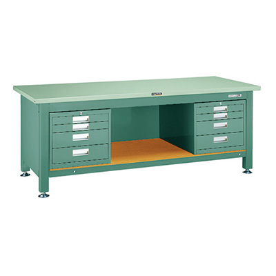 トラスコ TRUSCO 重量作業台 三方幕板・4段キャビネット付 グリーン 1800×750×740mm STWZ-1800D4D4 454-7128 (商品コード：161777)