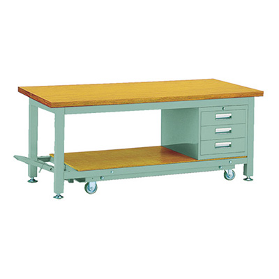 トラスコ TRUSCO 移動式重量作業台 3段キャビネット付 グリーン 1500×750×740mm RTWC-1500D3 467-2704 (商品コード：161799)