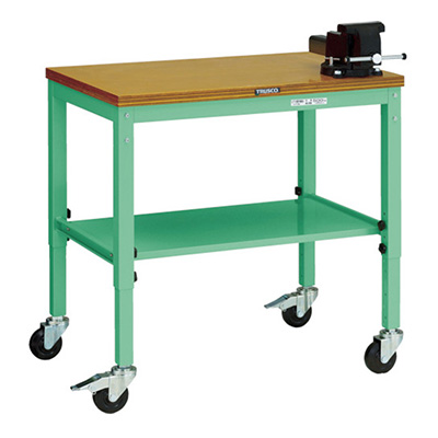 トラスコ TRUSCO 高さ調節式作業台 バイス付・キャスタータイプ 900×600×691～901mm UTVC-960V12YG 467-3794 (商品コード：161965)