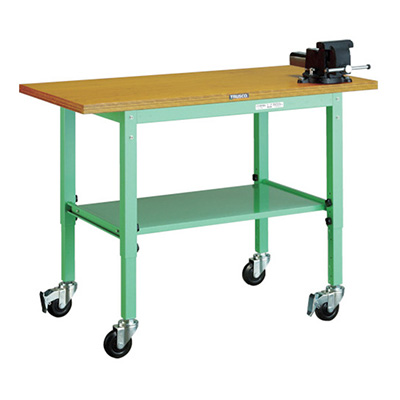 トラスコ TRUSCO 高さ調節式作業台 バイス付・キャスタータイプ 1200×600×691～901mm UTVC-1260V12YG 467-3786 (商品コード：161966)