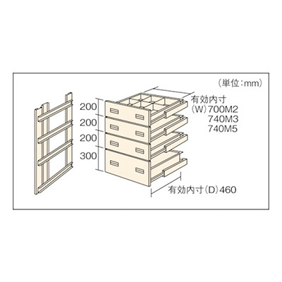 トラスコ TRUSCO M3・M5型棚用引出し 浅型3段＋深型1段セット HMM-9004 461-3881 (商品コード：169568)