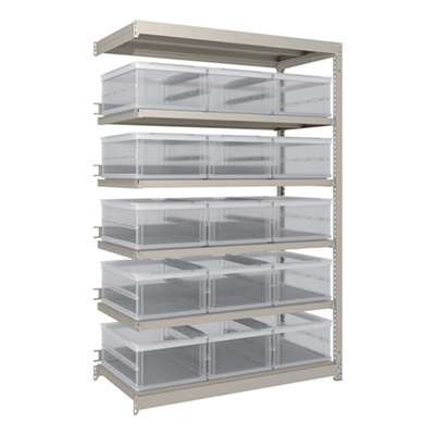 トラスコ TRUSCOスチールラックH1800×W1160×D595 TSKーO30B透明×15個付 連結 M1.5-6466-30LX15B 260-3370 (商品コード：170116)