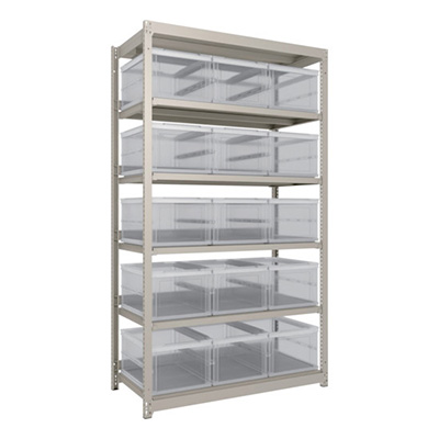 トラスコ TRUSCO スチールラック H2100×W1160×D595 TSK－O40B透明×15個付 M1.5-7466-40LX15 260-3361 (商品コード：170224)