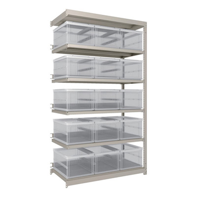 トラスコ TRUSCOスチールラックH2100×W1160×D595 TSKーO40B透明×15個付 連結 M1.5-7466-40LX15B 260-3362 (商品コード：170225)