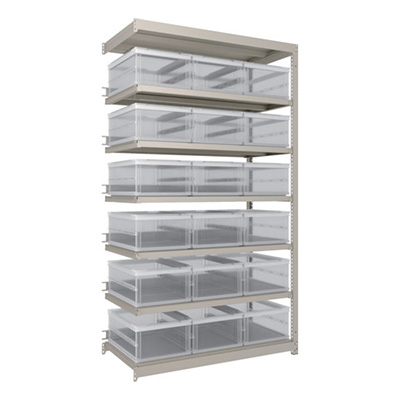 トラスコ TRUSCOスチールラックH2100×W1160×D595 TSKーO30B透明×18個付 連結 M1.5-7467-30LX18B 260-3372 (商品コード：170228)