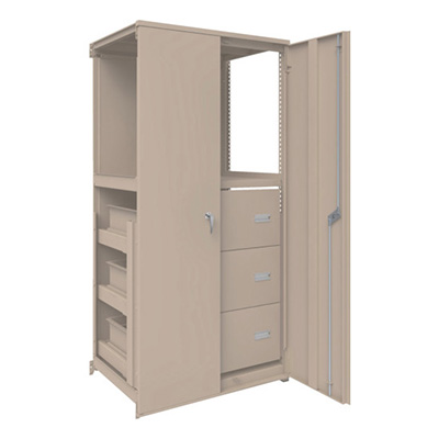 トラスコ TRUSCOM2型軽中量棚棚 背板・扉付W860×D600×H1800 HM型深型引出し3段付連結 M2-6363-HM93-SDB 244-2065 (商品コード：170691)