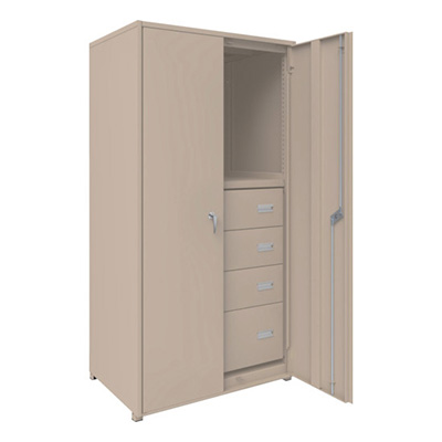 トラスコ TRUSCOM2型軽中量棚棚 背板・側板・扉付W860×D600 HM型浅型引出し3段＋深型1段付 M2-6363-HM94-SGD 244-2069 (商品コード：170694)