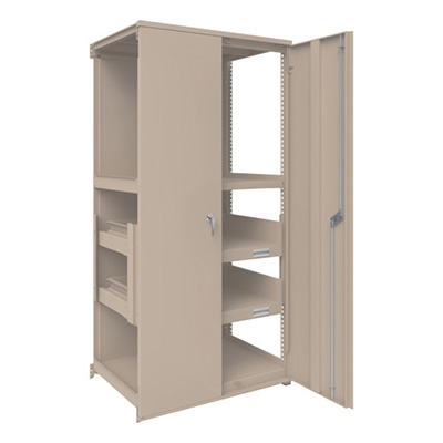 トラスコ TRUSCO 背板・扉付 W860×D600×H1800 HTM型スライド棚2段付 連結 M2-6363-HTM62-SDB 244-2072 (商品コード：170695)