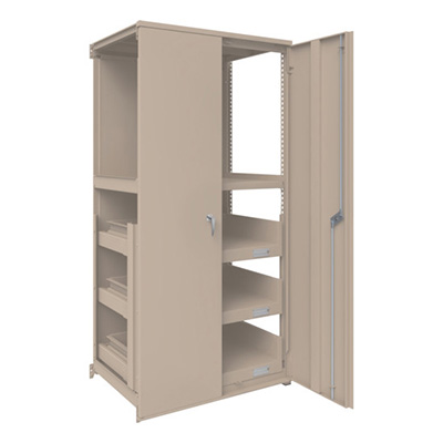 トラスコ TRUSCO 背板・扉付 W860×D600×H1800 HTM型スライド棚3段付 連結 M2-6363-HTM93-SDB 244-2076 (商品コード：170697)