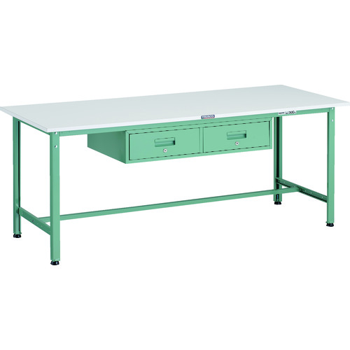 トラスコ TRUSCO 軽荷重作業台（300kg）AE型 1800X750XH740 2列引出付 グリーン色 AE-1800FL2 287-1165 (商品コード：173249)