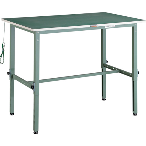 トラスコTRUSCO 軽荷重作業台高さ調節式150kgAEM型 1200X900XH652～952 帯電防止 グリーン AEM-1209D 303-1675 (商品コード：173296)