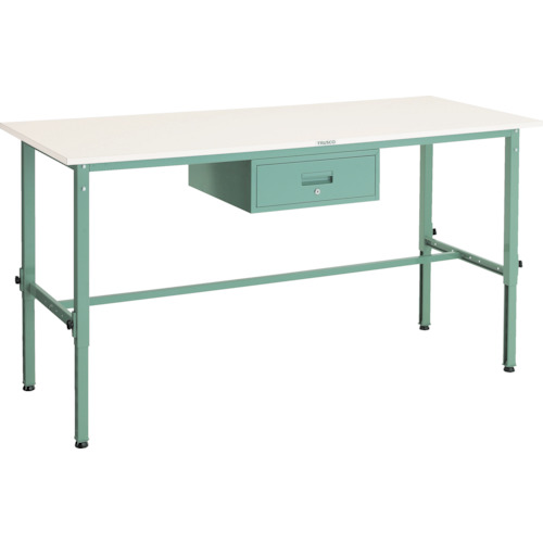 トラスコTRUSCO 軽荷重作業台高さ調節式150kgAEM型 1800X750XH650～950 1段引出付 グリーン AEM-1800F1 285-0826 (商品コード：173321)