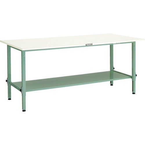 トラスコTRUSCO 軽荷重作業台高さ調節式 1800X750XH650～950 下棚2枚付グリーン AEM-1800LT2 466-7581 (商品コード：173324)