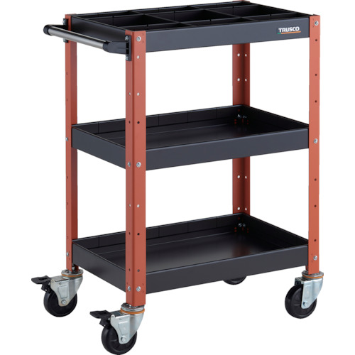 トラスコTRUSCO ツールワゴン 600X400XH880 深3段 1段仕切板付 ブラック／オレンジ BDW-963F3S1-BKOR 326-8090 (商品コード：173621)