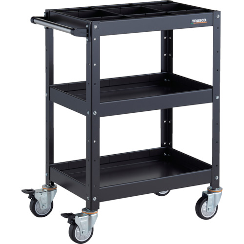 トラスコTRUSCO ツールワゴン 600X400XH880 深3段 1段仕切板付 ウレタン車輪 ブラック BDW-963F3S1U-BKBK 326-8107 (商品コード：173627)