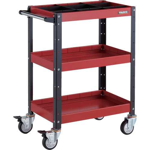 トラスコTRUSCO ツールワゴン600X400XH880深3段1段仕切板付ウレタン車輪レッド／ブラック BDW-963F3S1U-RBK 326-8105 (商品コード：173632)