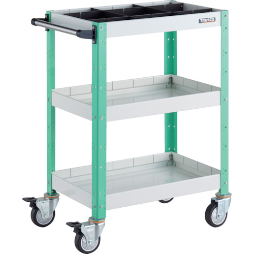 トラスコTRUSCO ツールワゴン600X400XH880深3段1段仕切板付ウレタン車輪ホワイト／グリーン BDW-963F3S1U-WYG 326-8100 (商品コード：173636)