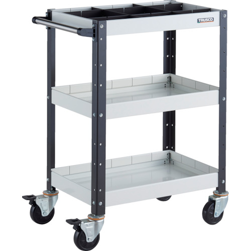 トラスコTRUSCO ツールワゴン 600X400XH880 深3段 1段仕切板付 ホワイト／ブラック BDW-963F3S1-WBK 326-8097 (商品コード：173639)