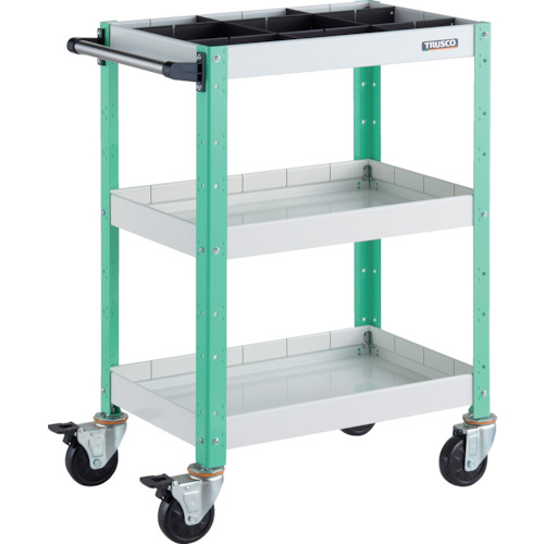 トラスコTRUSCO ツールワゴン 600X400XH880 深3段 1段仕切板付 ホワイト／ヤンググリーン BDW-963F3S1-WYG 326-8094 (商品コード：173640)