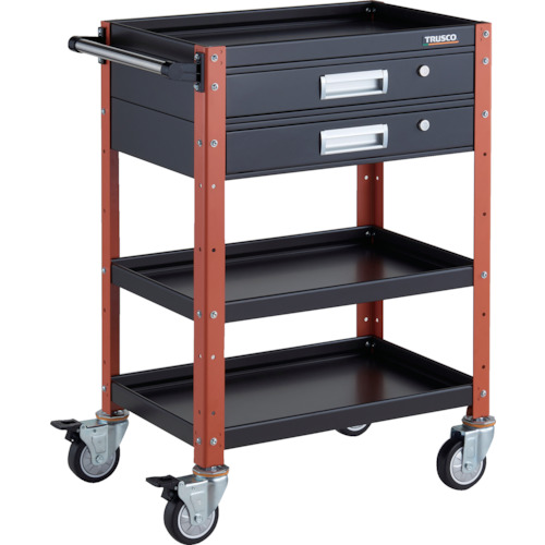 トラスコTRUSCO ツールワゴン バーディワゴン 600X400 引出2段付ウレタン車輪 ブラック／オレンジ BDW-963V2U-BKOR 326-8136 (商品コード：173671)