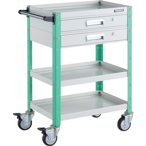 トラスコTRUSCO ツールワゴン 600X400 引出2段付 ウレタン車輪 ホワイト／ヤンググリーン BDW-963V2U-WYG 326-8135 (商品コード：173679)