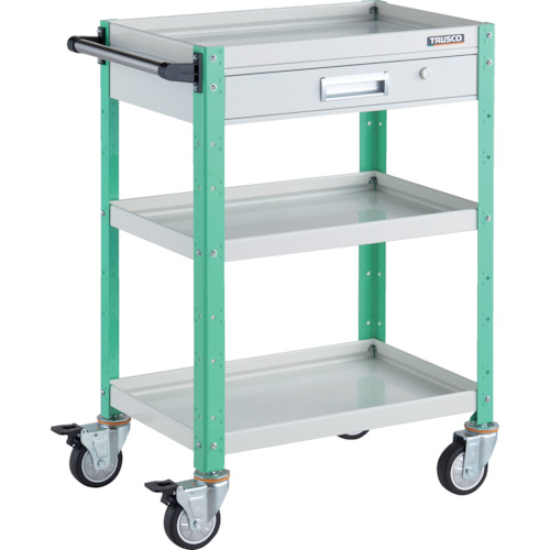 トラスコTRUSCO ツールワゴン バーディワゴン 600X400 引出付 ウレタン車輪 ホワイト／ヤンググリーン BDW-963VU-WYG 326-8153 (商品コード：173701)