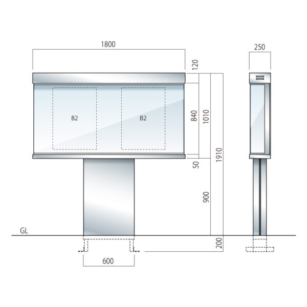 ステンレス掲示板 PKS4-1810 自立 照明なし(商品コード:022343)